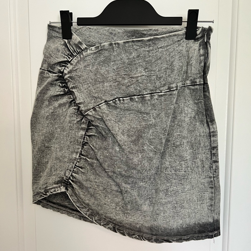 Soft denim asymmetrical mini skirt
